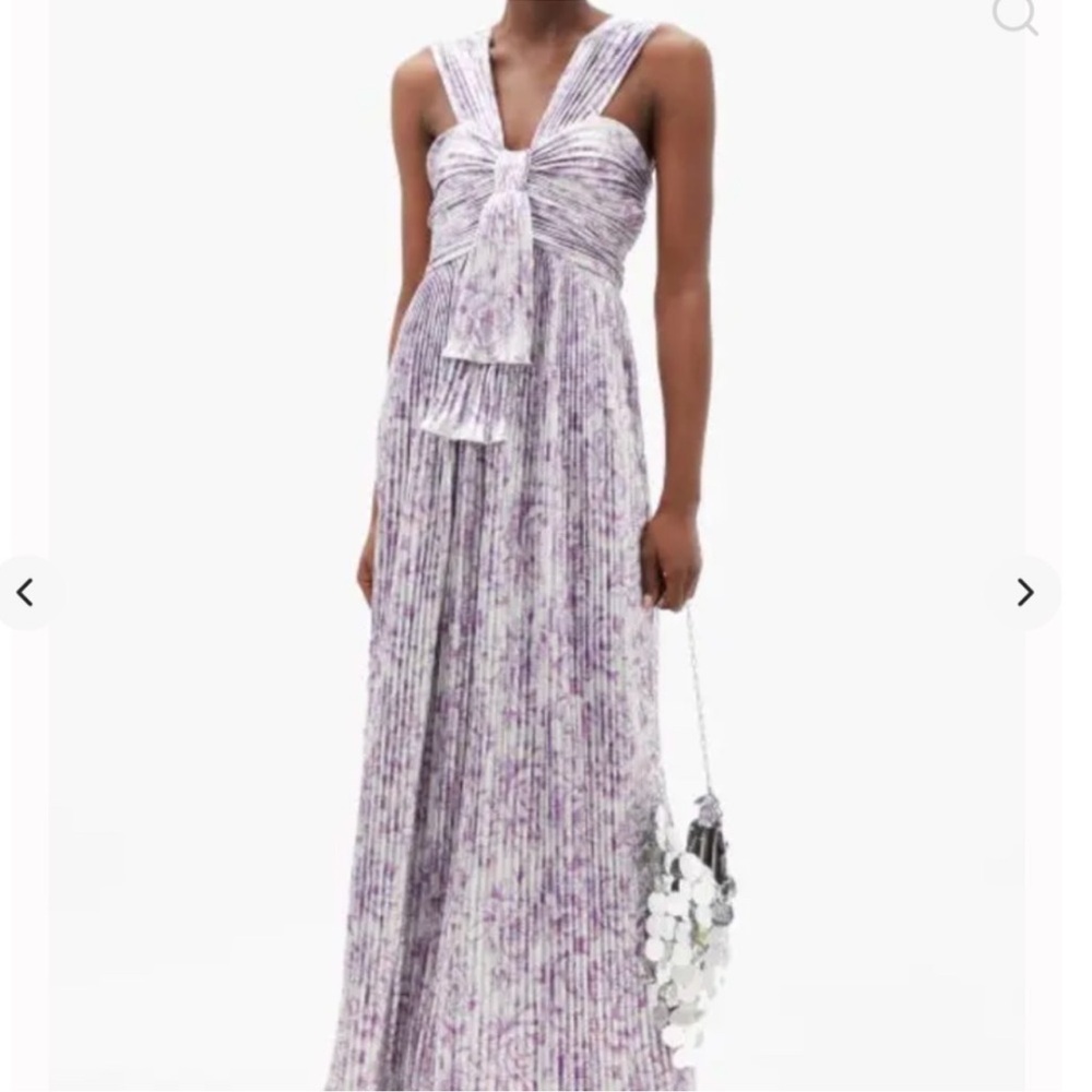 PACO RABANNE Floral-Print Metallic-Plissé Dress Womens